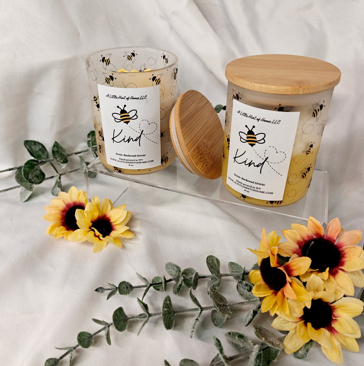 Bee Kind Spring Candle scented Backroad Drivin