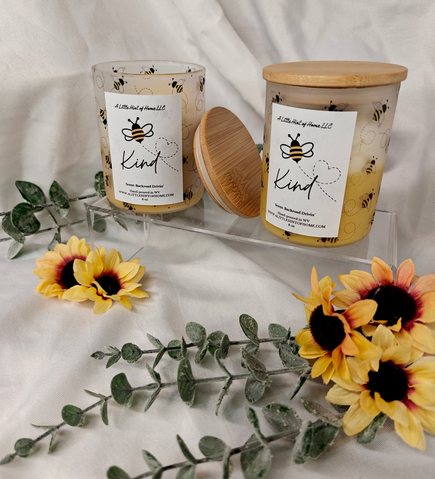 Bee Kind Spring Candle scented Backroad Drivin