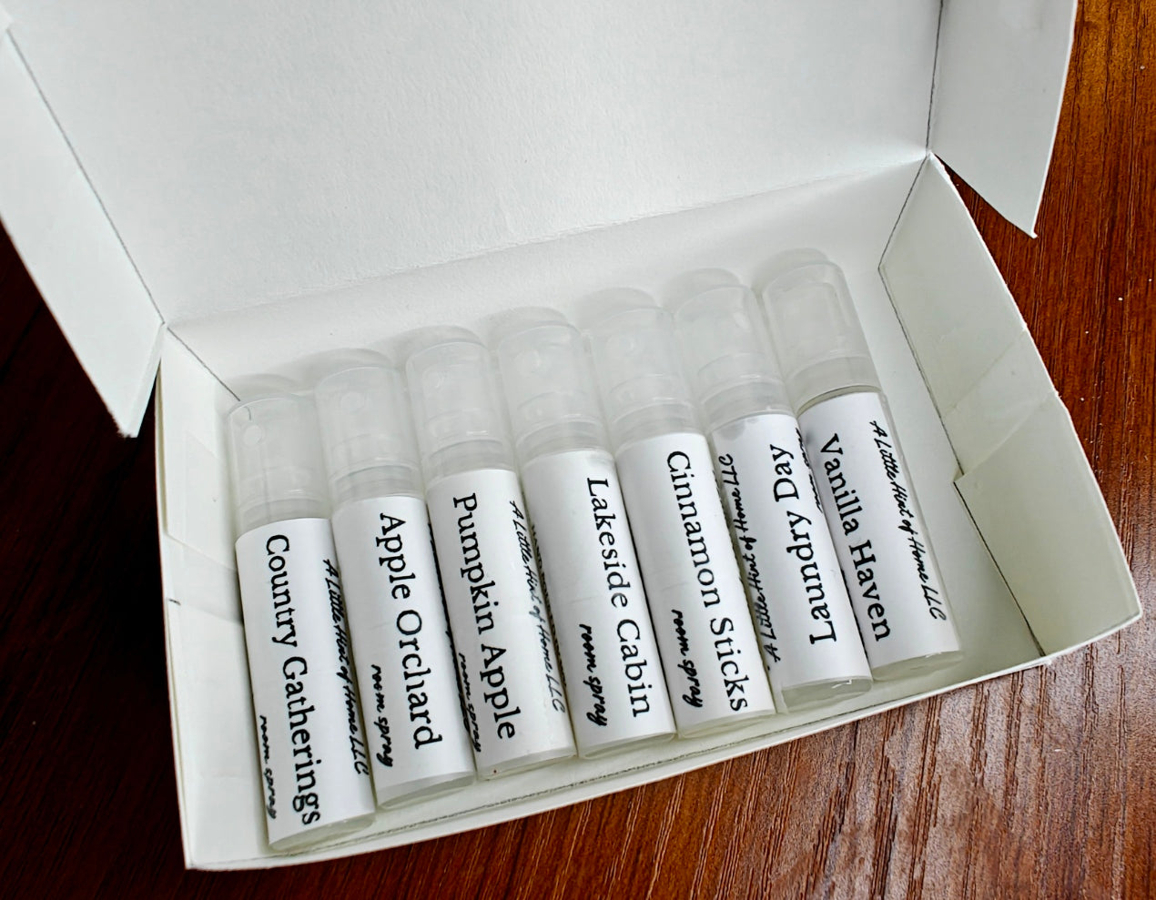Sample Size odor eliminating room sprays in our choice of scents