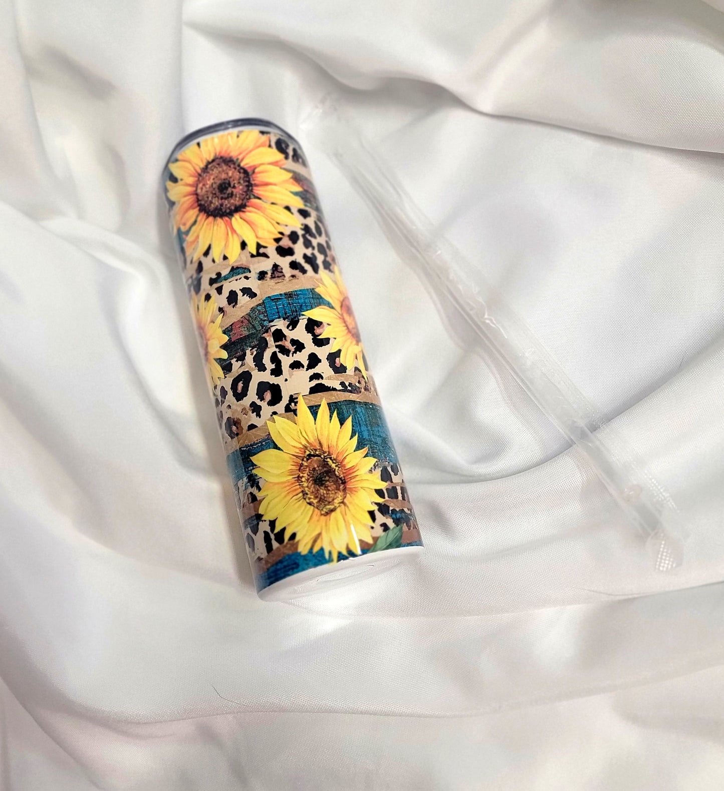 20 oz tumbler with leopard print and sunflowers