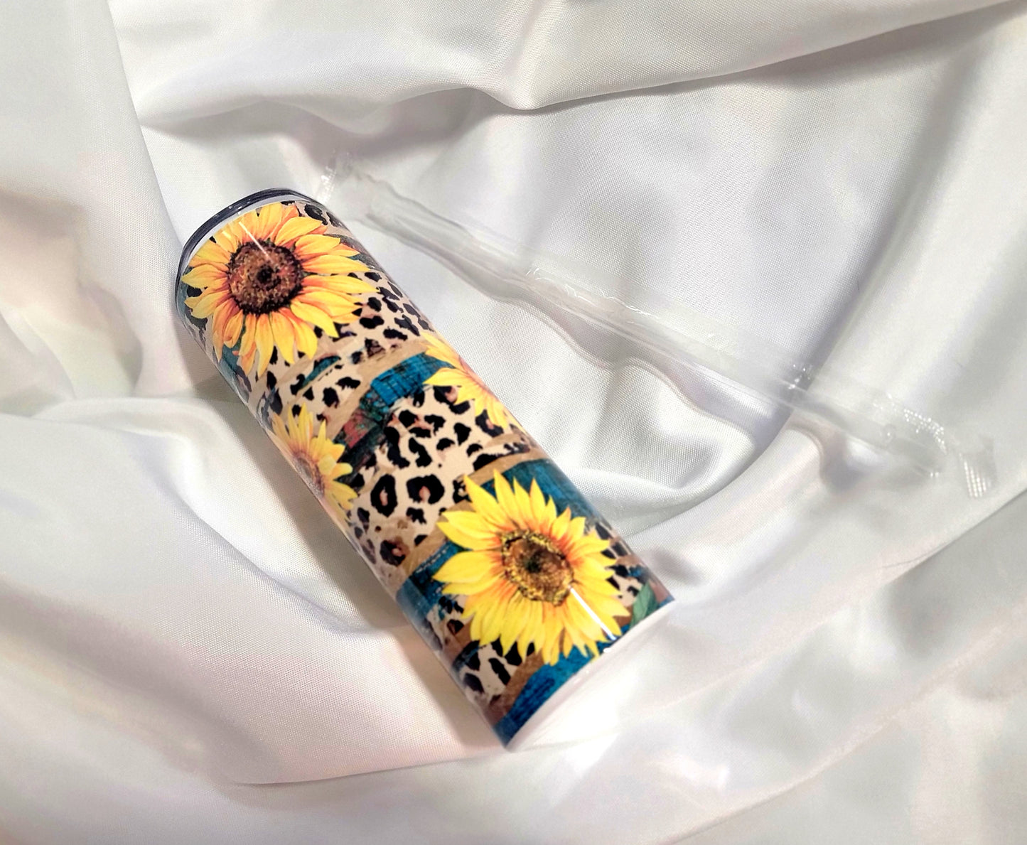 20 oz tumbler with leopard print and sunflowers