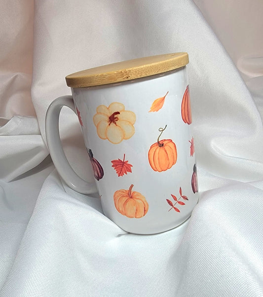Fall Pumpkin designed Coffee Mug with Bamboo Lid