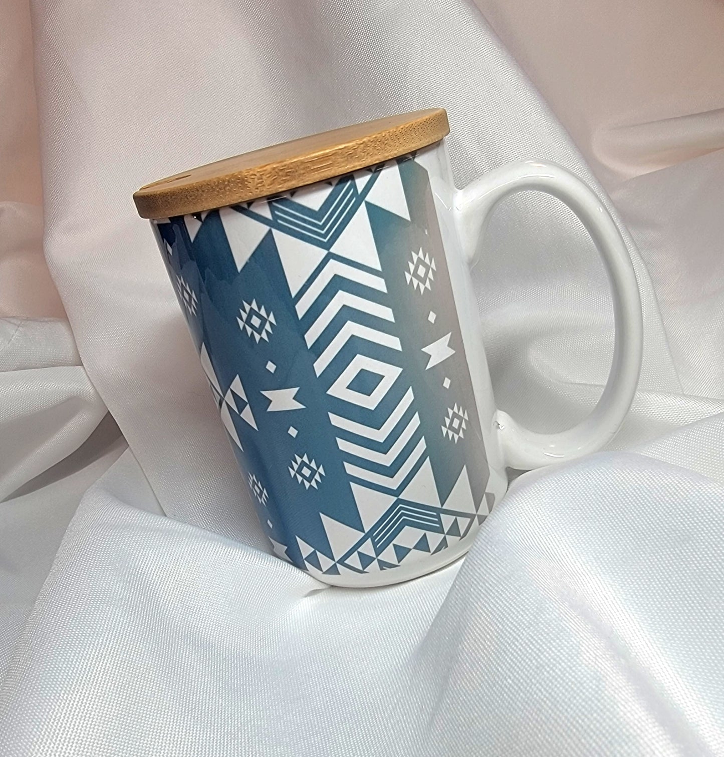 Blue Aztec Coffee Mug with Bamboo Lid