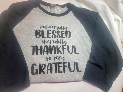 Wonderfully Blessed Raglan Sleeve Tee Size Small