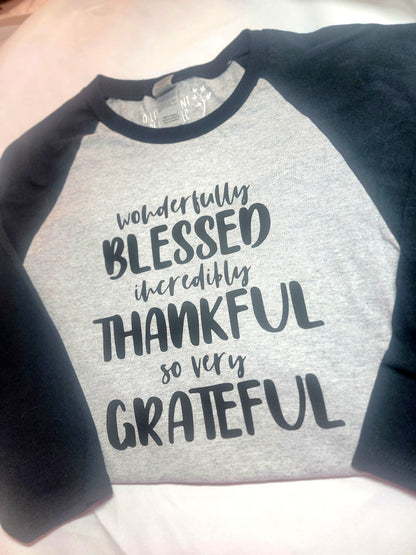 Wonderfully Blessed Raglan Sleeve Tee Size Small