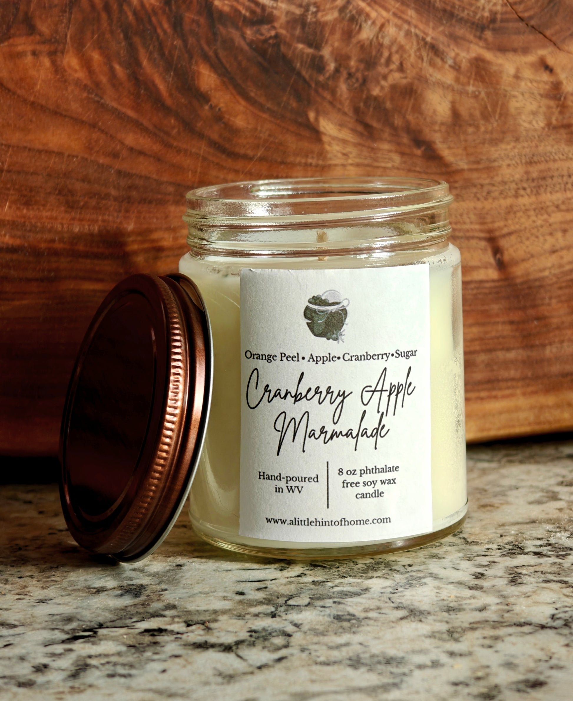 Cranberry Apple Marmalade 8 oz soy candle with copper lid