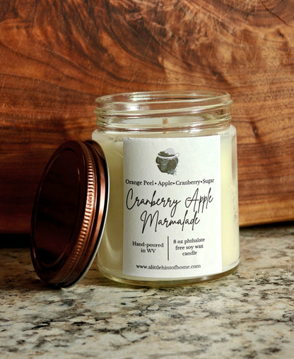 Cranberry Apple Marmalade 8 oz soy candle with copper lid