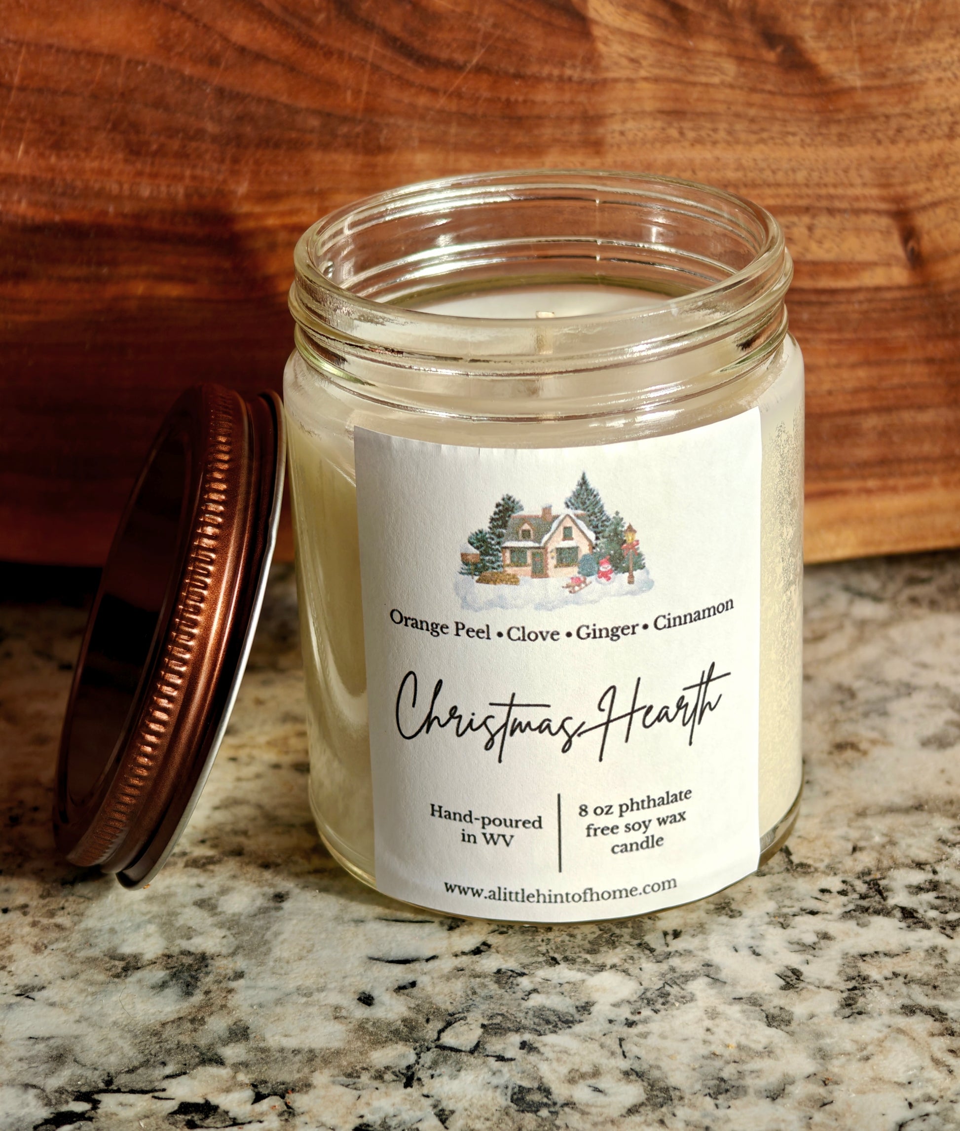 Christmas Hearth 8 oz soy candle with copper lid