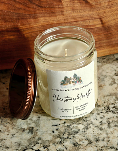 Christmas Hearth 8 oz soy candle with copper lid