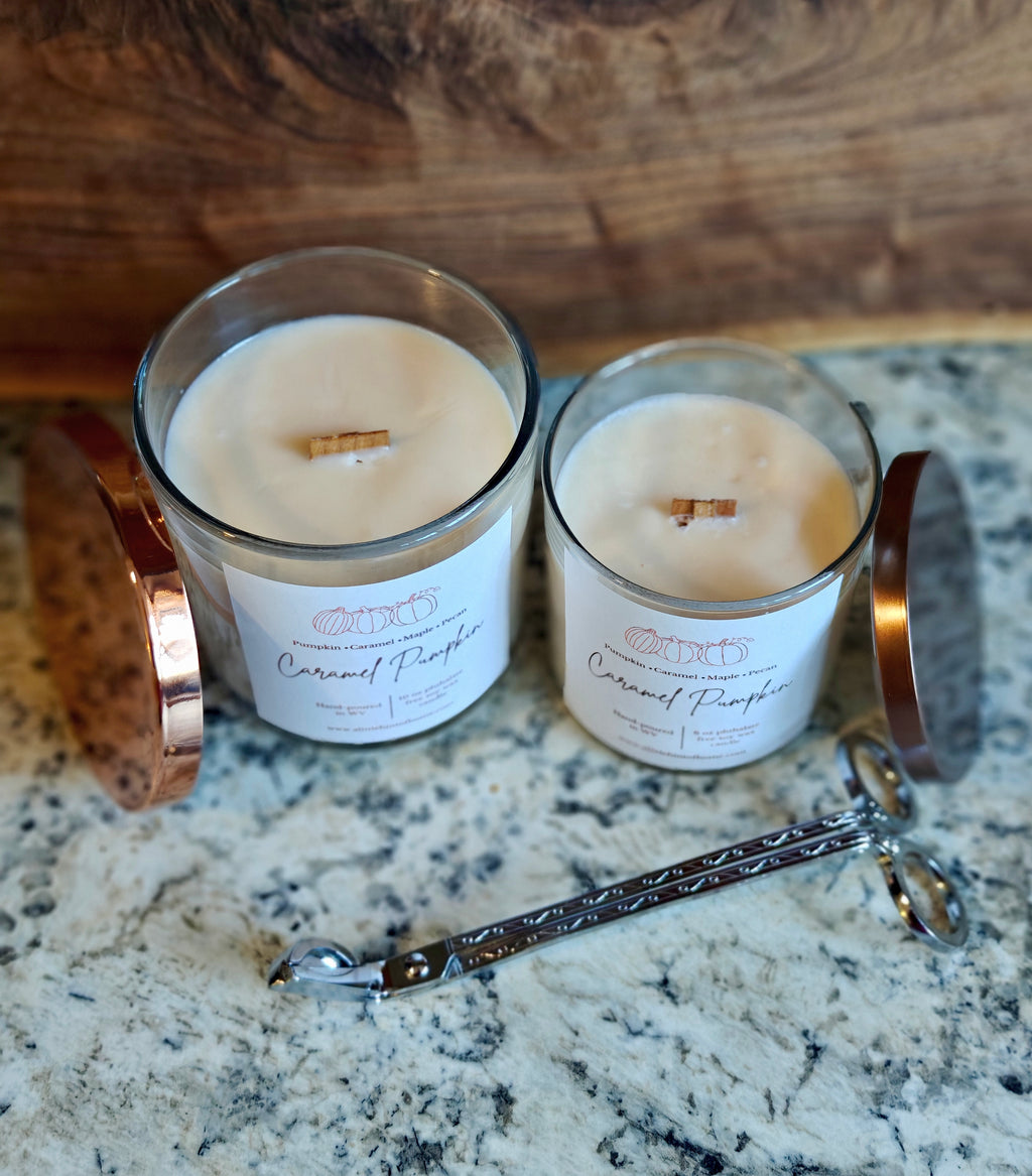 wood wick soy candles with copper lids