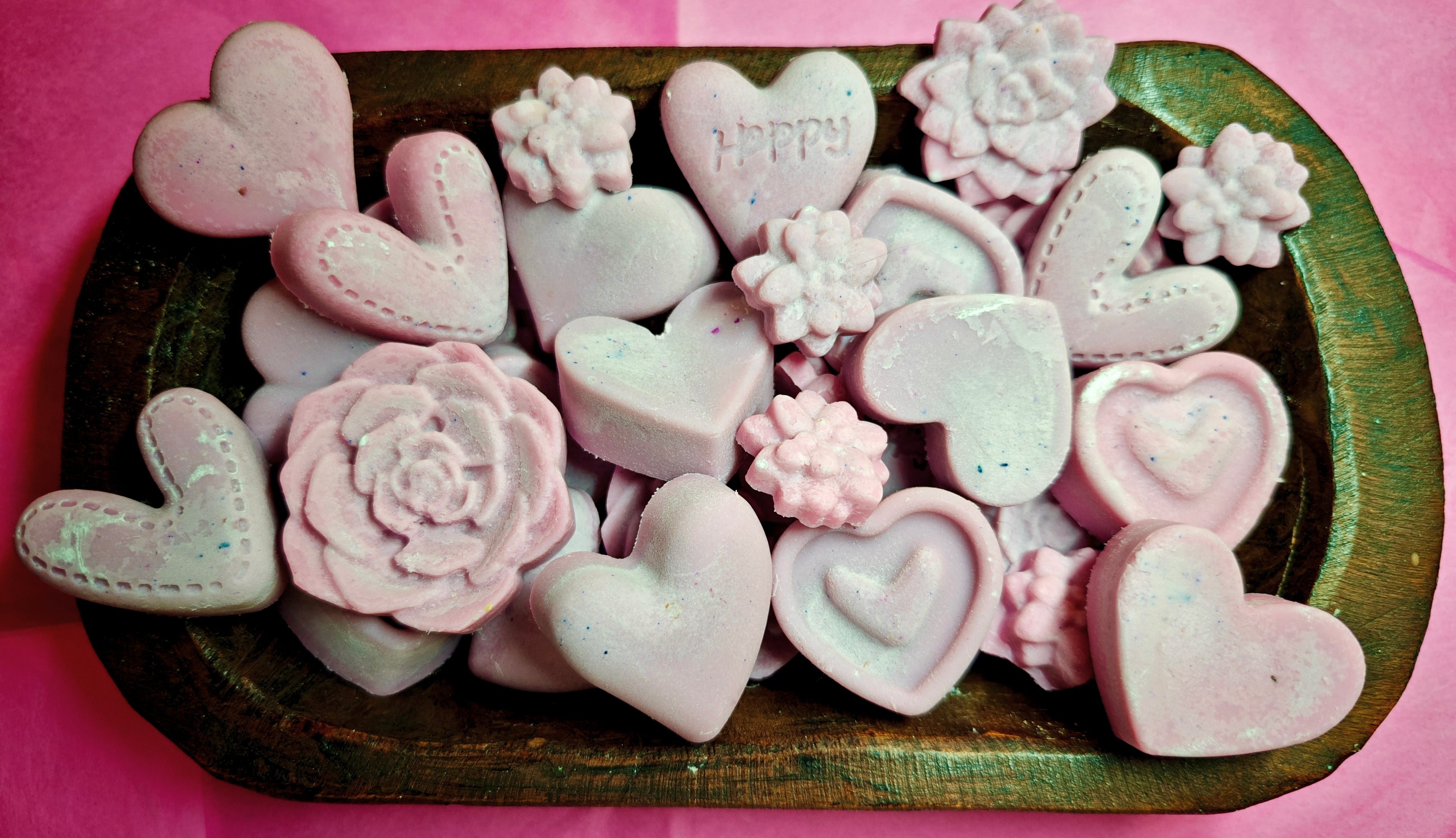 pink heart and succulent shaped wax melts