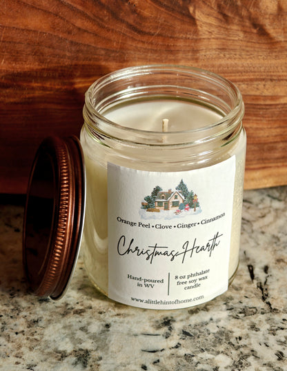 Christmas Hearth 8 oz soy candle with copper lid