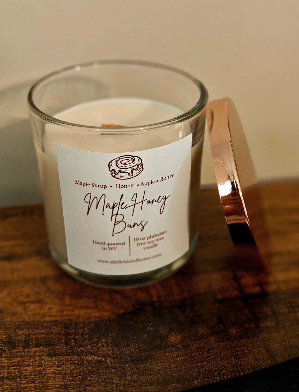 wood wick soy candles with copper lids