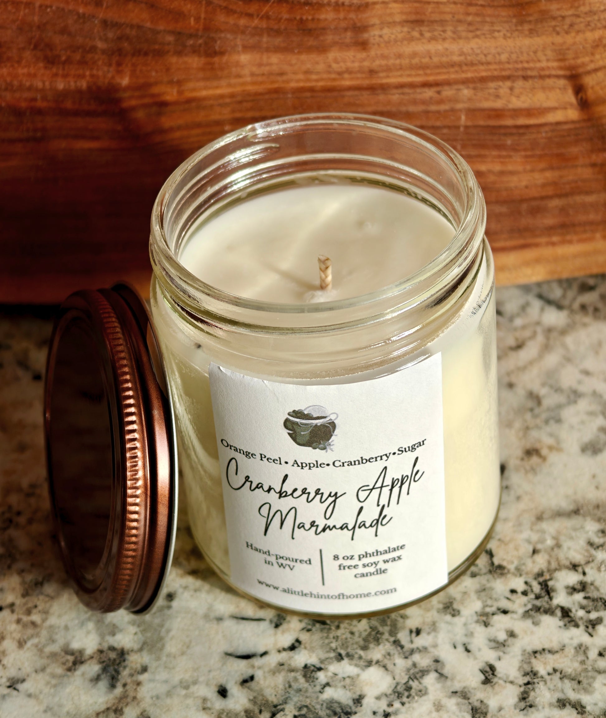 Cranberry Apple Marmalade 8 oz soy candle with copper lid