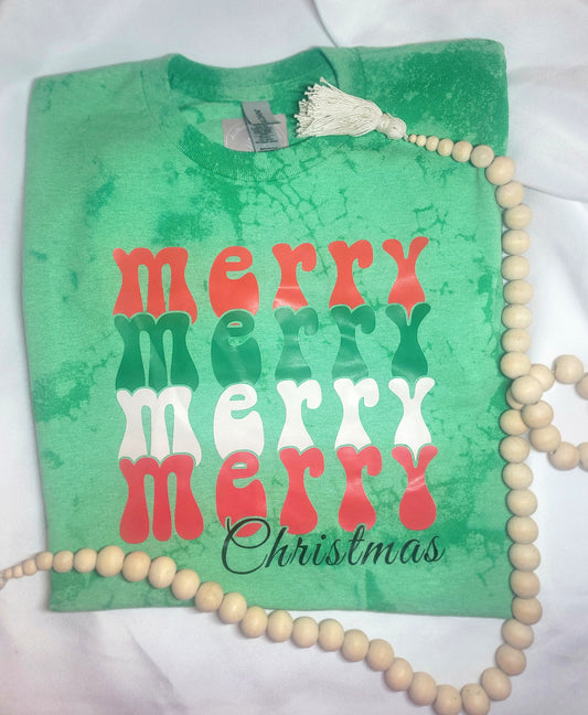 Merry Merry Merry Christmas Bleached Tshirt Size medium