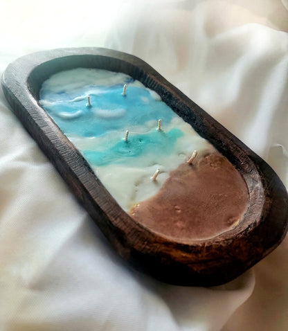 Beach Themed Wood Candle Dough Bowl Preorder