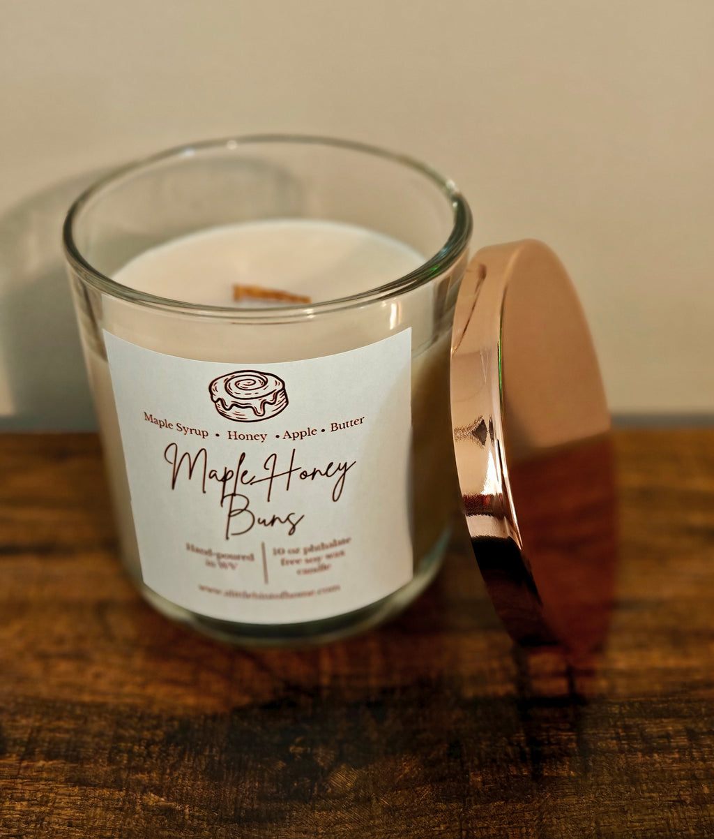 wood wick soy candles with copper lids